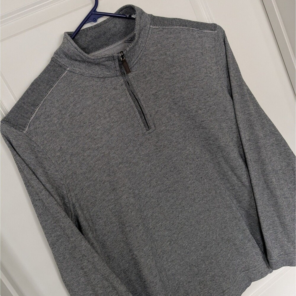 Johnston & Murphy Mens XXL Gray 1/4 Zip Pullover Cotton Blend Textured Sweater
